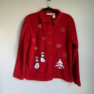 Vintage Nick and Sarah Christmas Fleece Button Up Sweater Cardigan